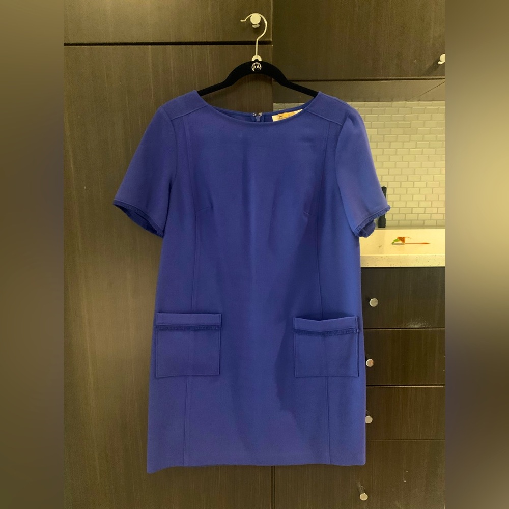 Royal blue shirt sleeves Loft dress with cute fringe details